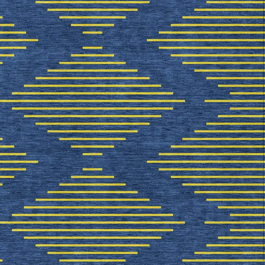 Navy Blue And Yellow Geometric Washable Indoor Outdoor Area Rug Photo 6