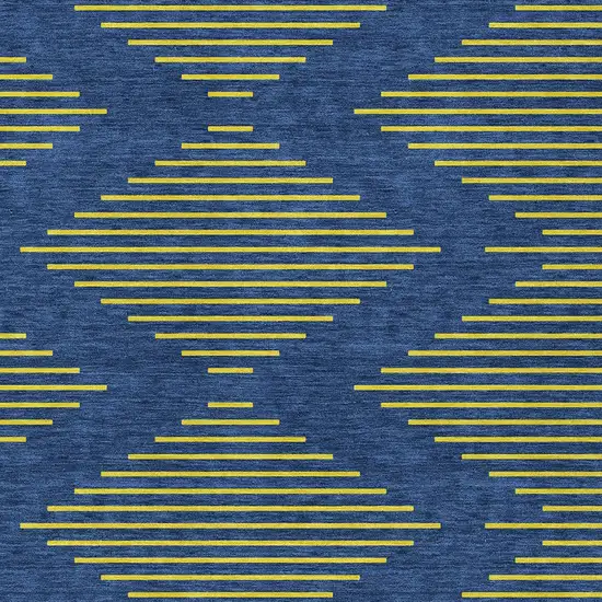 Navy Blue And Yellow Geometric Washable Indoor Outdoor Area Rug Photo 6