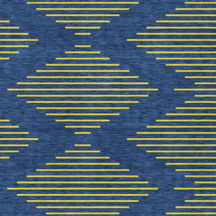 Navy Blue And Yellow Geometric Washable Indoor Outdoor Area Rug Photo 6