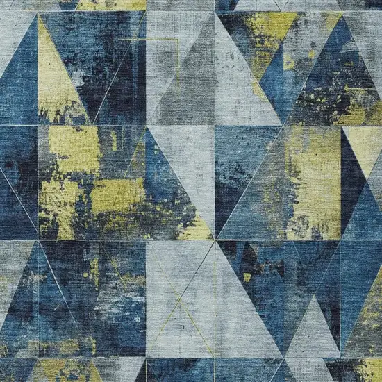 Navy Blue And Yellow Geometric Washable Indoor Outdoor Area Rug Photo 4
