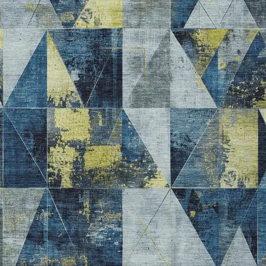 Navy Blue And Yellow Geometric Washable Indoor Outdoor Area Rug Photo 7