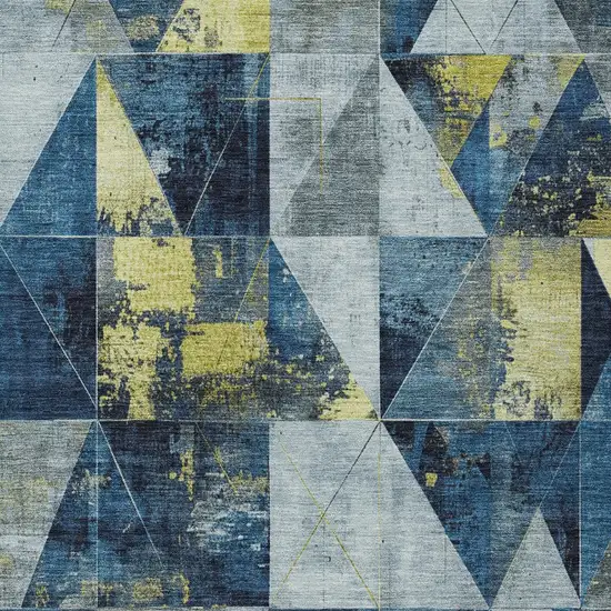 Navy Blue And Yellow Geometric Washable Indoor Outdoor Area Rug Photo 9