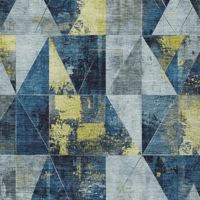 Navy Blue And Yellow Geometric Washable Indoor Outdoor Area Rug Photo 3