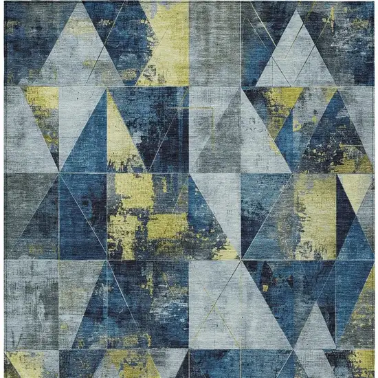 Navy Blue And Yellow Geometric Washable Indoor Outdoor Area Rug Photo 4