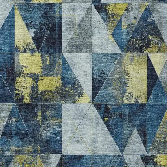 Navy Blue And Yellow Geometric Washable Indoor Outdoor Area Rug Photo 4