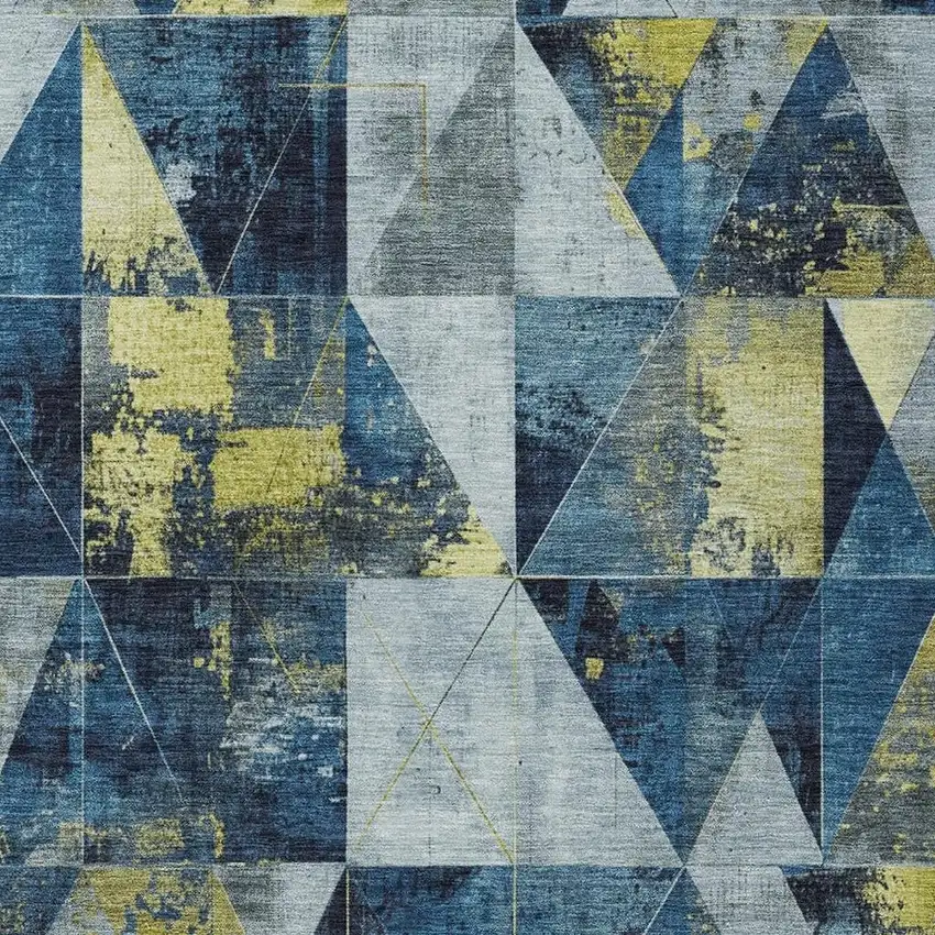 Navy Blue And Yellow Geometric Washable Indoor Outdoor Area Rug Photo 4