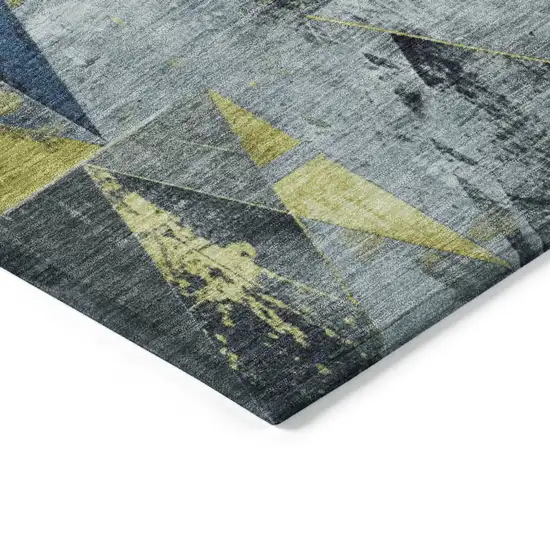 Navy Blue And Yellow Geometric Washable Indoor Outdoor Area Rug Photo 9