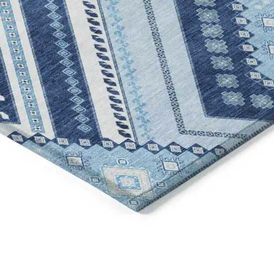 Navy Blue Aqua And Ivory Tribal Washable Indoor Outdoor Area Rug Photo 4