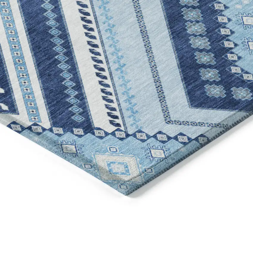 Navy Blue Aqua And Ivory Tribal Washable Indoor Outdoor Area Rug Photo 4