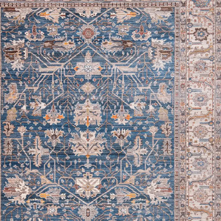 Navy Blue Beige And Brown Oriental Runner Rug With Fringe Photo 3