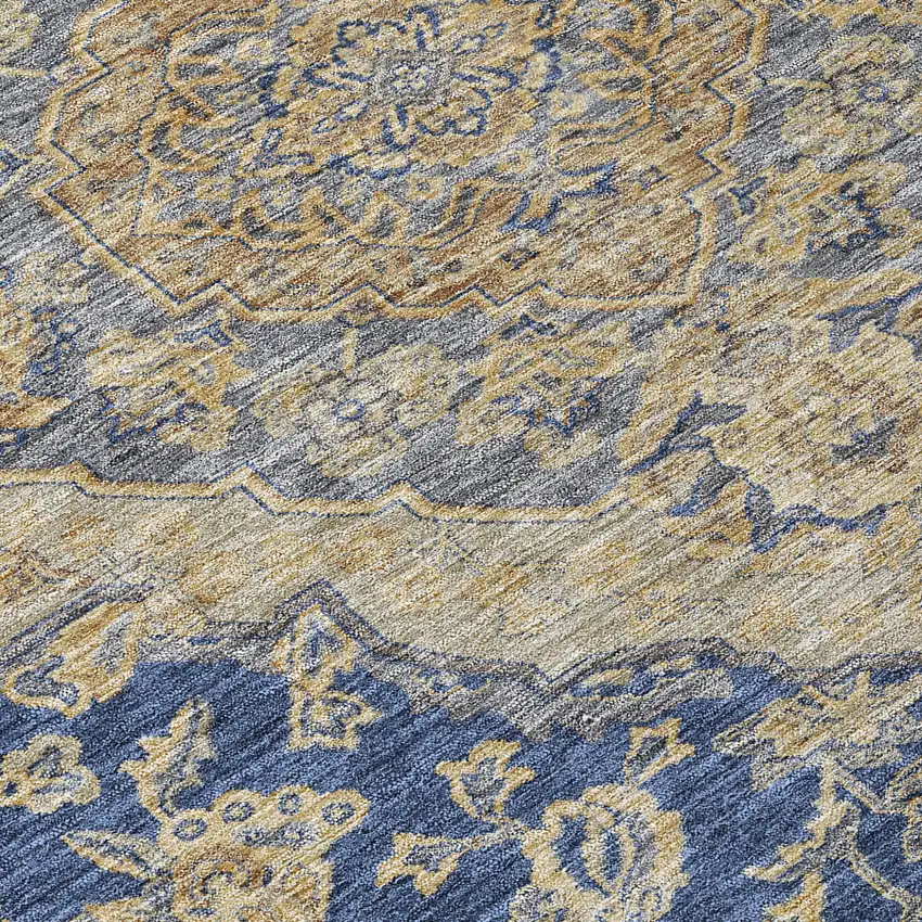 Navy Blue Beige And Brown Oriental Washable Indoor Outdoor Area Rug Photo 8