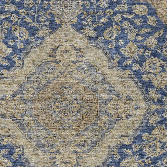 Navy Blue Beige And Brown Oriental Washable Indoor Outdoor Area Rug Photo 5