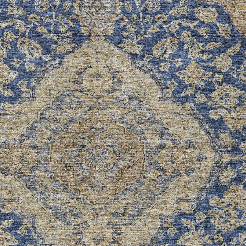 Navy Blue Beige And Brown Oriental Washable Indoor Outdoor Area Rug Photo 5