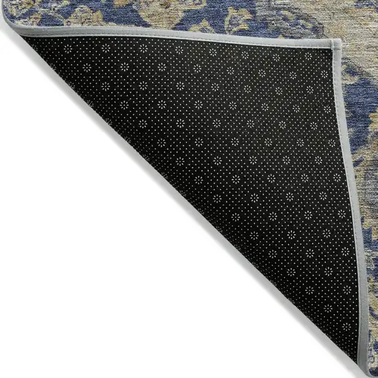 Navy Blue Beige And Brown Oriental Washable Indoor Outdoor Area Rug Photo 3