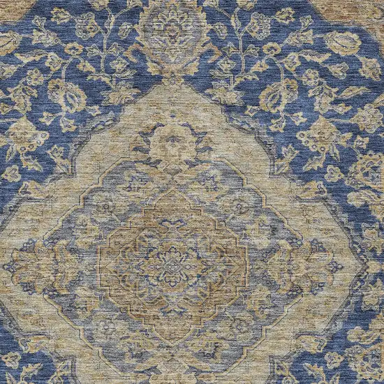 Navy Blue Beige And Brown Oriental Washable Indoor Outdoor Area Rug Photo 5
