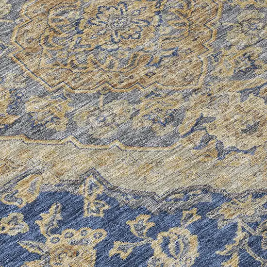 Navy Blue Beige And Brown Oriental Washable Indoor Outdoor Area Rug Photo 8
