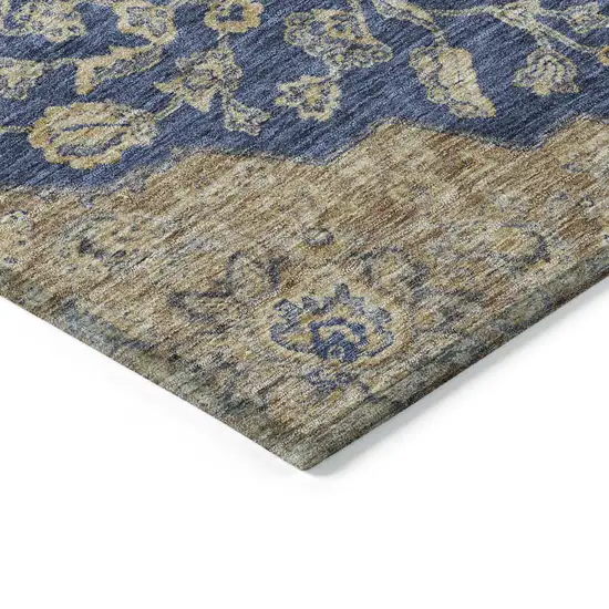 Navy Blue Beige And Brown Oriental Washable Indoor Outdoor Area Rug Photo 4