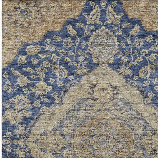 Navy Blue Beige And Brown Oriental Washable Indoor Outdoor Area Rug Photo 5