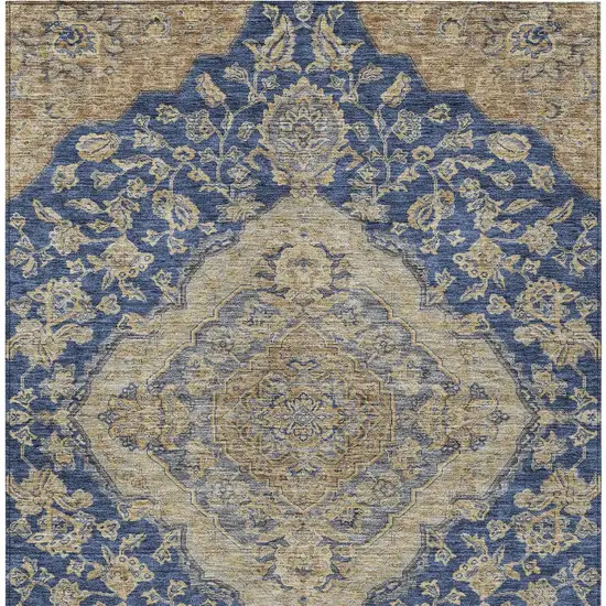 Navy Blue Beige And Brown Oriental Washable Indoor Outdoor Area Rug Photo 6