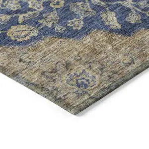 Photo of Navy Blue Beige And Brown Oriental Washable Indoor Outdoor Area Rug
