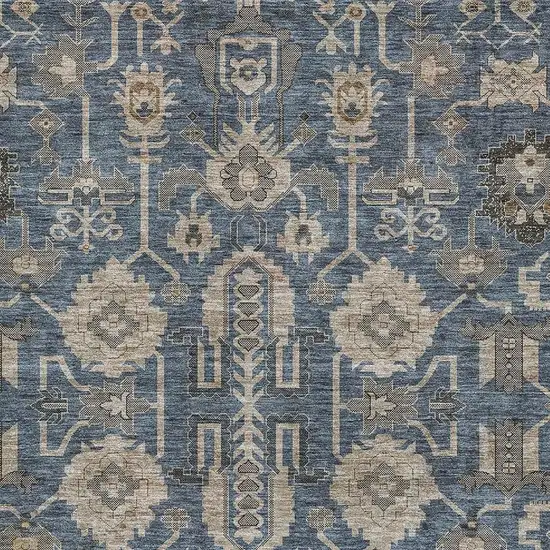 Navy Blue Beige And Charcoal Oriental Washable Area Rug With UV Protection Photo 4