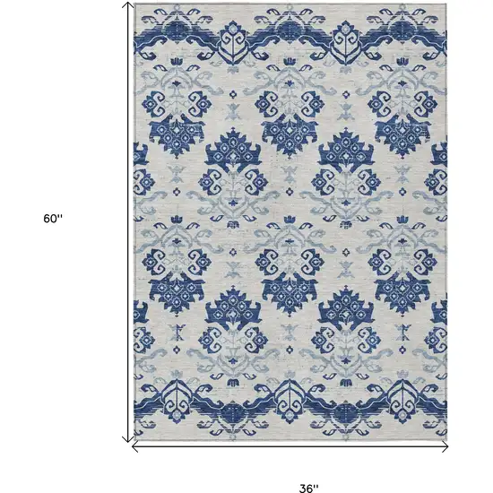 Navy Blue Beige And Denim Blue Oriental Washable Indoor Outdoor Area Rug Photo 9