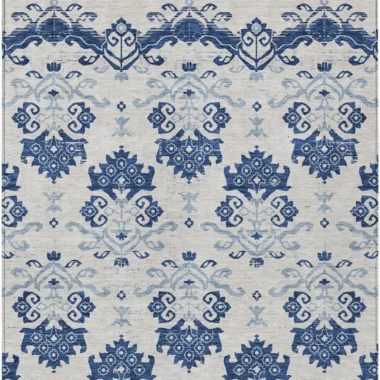 Navy Blue Beige And Denim Blue Oriental Washable Indoor Outdoor Area Rug Photo 4