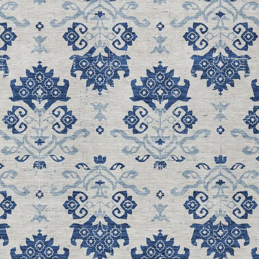 Navy Blue Beige And Denim Blue Oriental Washable Indoor Outdoor Area Rug Photo 3