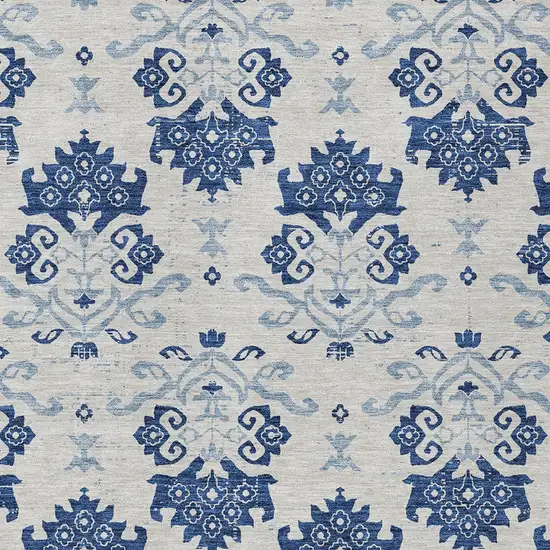 Navy Blue Beige And Denim Blue Oriental Washable Indoor Outdoor Area Rug Photo 3