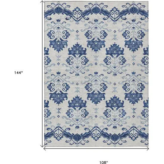 Navy Blue Beige And Denim Blue Oriental Washable Indoor Outdoor Area Rug Photo 9