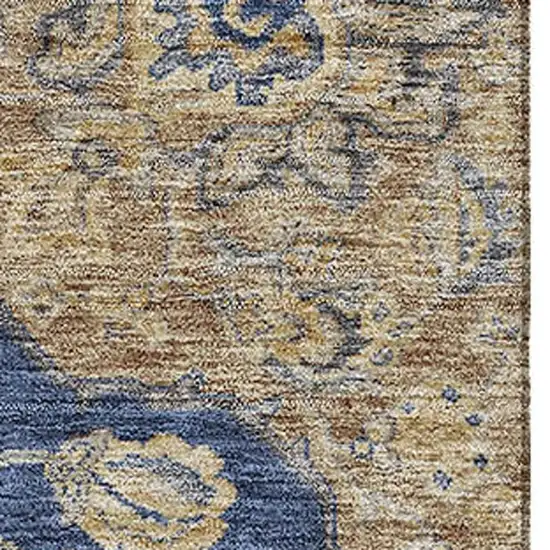 Navy Blue Beige And Gray Floral Medallion Washable Area Rug With UV Protection Photo 2