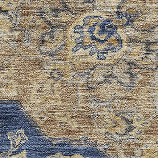 Navy Blue Beige And Gray Floral Medallion Washable Area Rug With UV Protection Photo 2