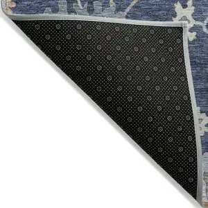 Photo of Navy Blue Beige And Gray Floral Washable Indoor Outdoor Area Rug