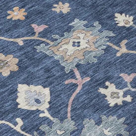 Navy Blue Beige And Gray Floral Washable Indoor Outdoor Area Rug Photo 4