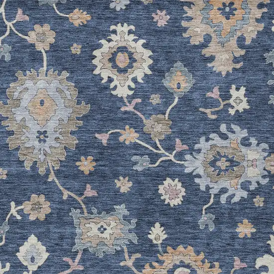 Navy Blue Beige And Gray Floral Washable Indoor Outdoor Area Rug Photo 7