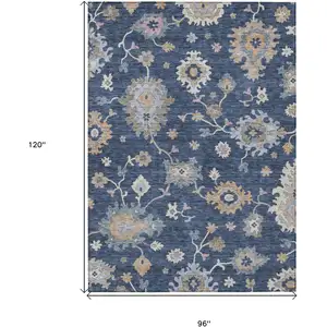 Photo of Navy Blue Beige And Gray Floral Washable Indoor Outdoor Area Rug