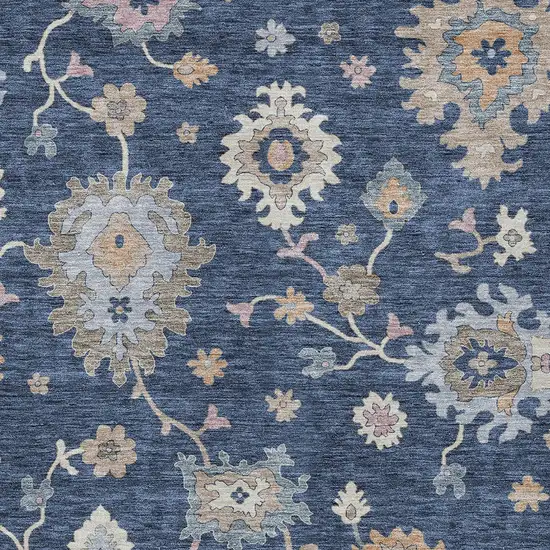 Navy Blue Beige And Gray Floral Washable Indoor Outdoor Area Rug Photo 7