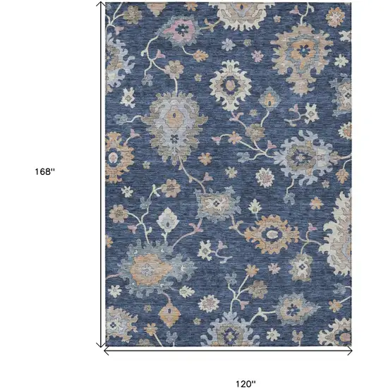 Navy Blue Beige And Gray Floral Washable Indoor Outdoor Area Rug Photo 3