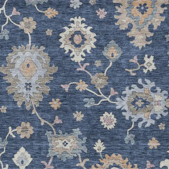 Navy Blue Beige And Gray Floral Washable Indoor Outdoor Area Rug Photo 7