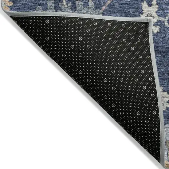 Navy Blue Beige And Gray Floral Washable Indoor Outdoor Area Rug Photo 4