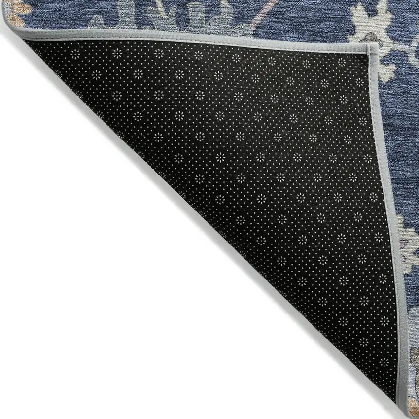Navy Blue Beige And Gray Floral Washable Indoor Outdoor Area Rug Photo 4
