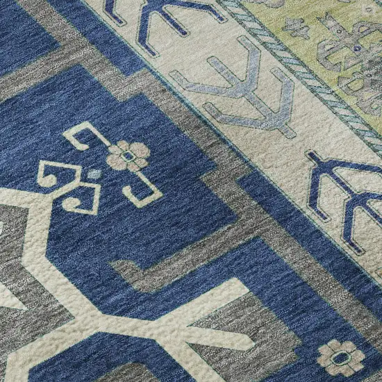 Navy Blue Beige And Gray Southwestern Washable Area Rug With UV Protection Photo 9
