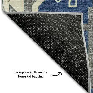 Photo of Navy Blue Beige And Gray Southwestern Washable Area Rug With UV Protection