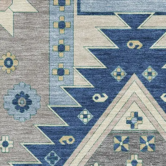 Navy Blue Beige And Gray Southwestern Washable Area Rug With UV Protection Photo 2