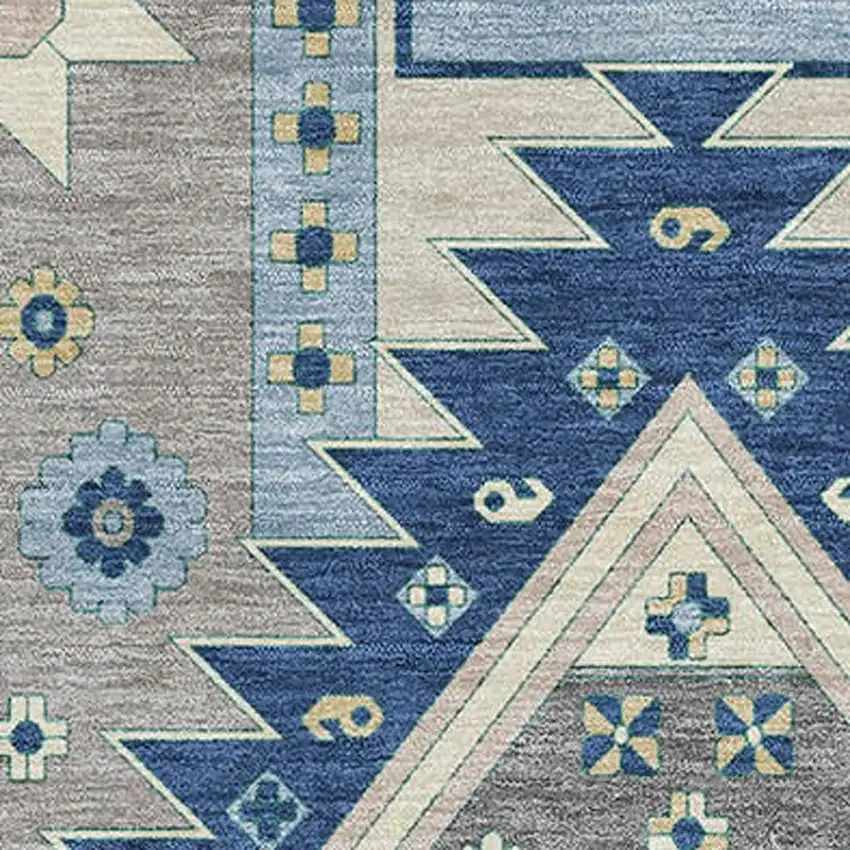 Navy Blue Beige And Gray Southwestern Washable Area Rug With UV Protection Photo 2