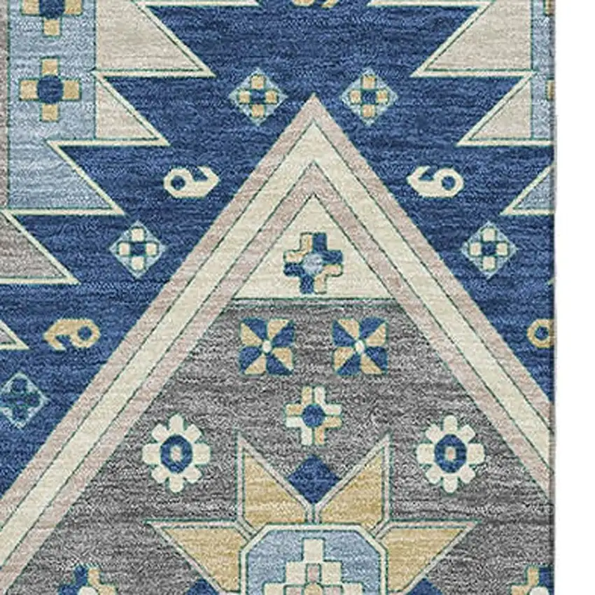 Navy Blue Beige And Gray Southwestern Washable Area Rug With UV Protection Photo 2