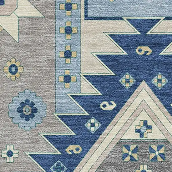 Navy Blue Beige And Gray Southwestern Washable Area Rug With UV Protection Photo 2