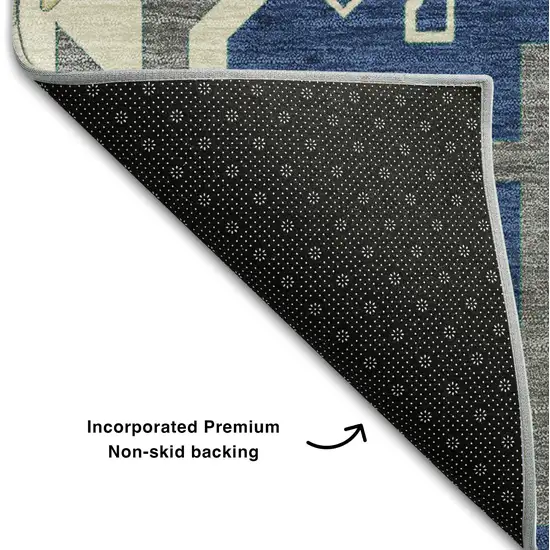 Navy Blue Beige And Gray Southwestern Washable Area Rug With UV Protection Photo 6