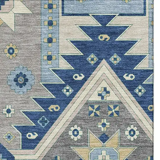 Navy Blue Beige And Gray Southwestern Washable Area Rug With UV Protection Photo 2