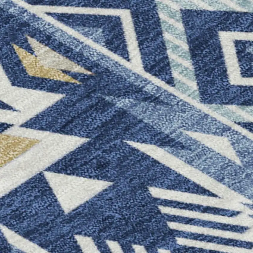 Navy Blue Beige And Ivory Aztec Washable Indoor Outdoor Area Rug Photo 3